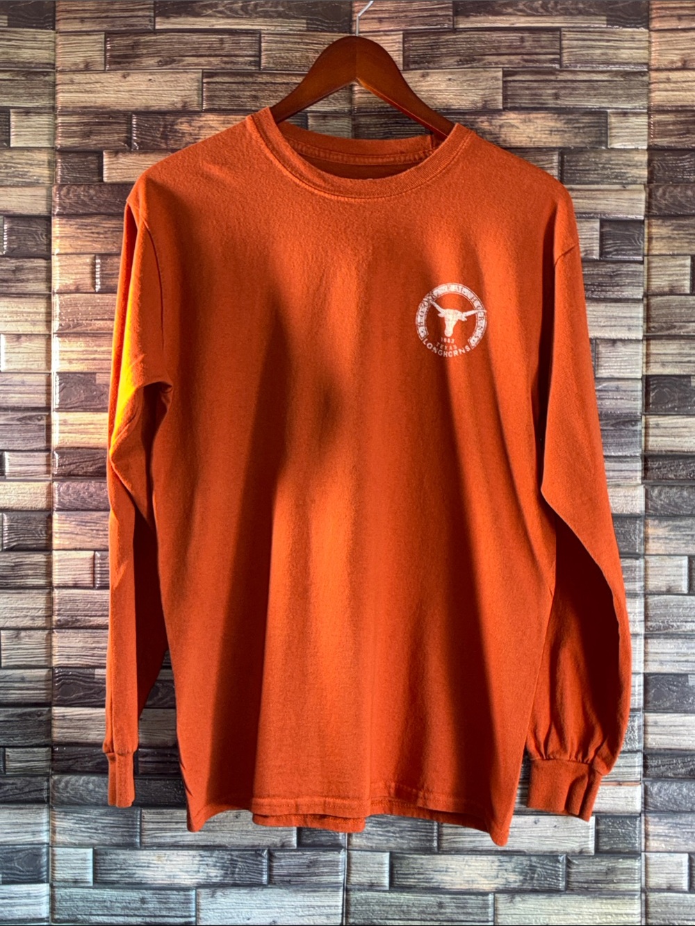 Pre Owned Texas Longhorns Burnt Orange Long Sleeve Tee with Small Chest